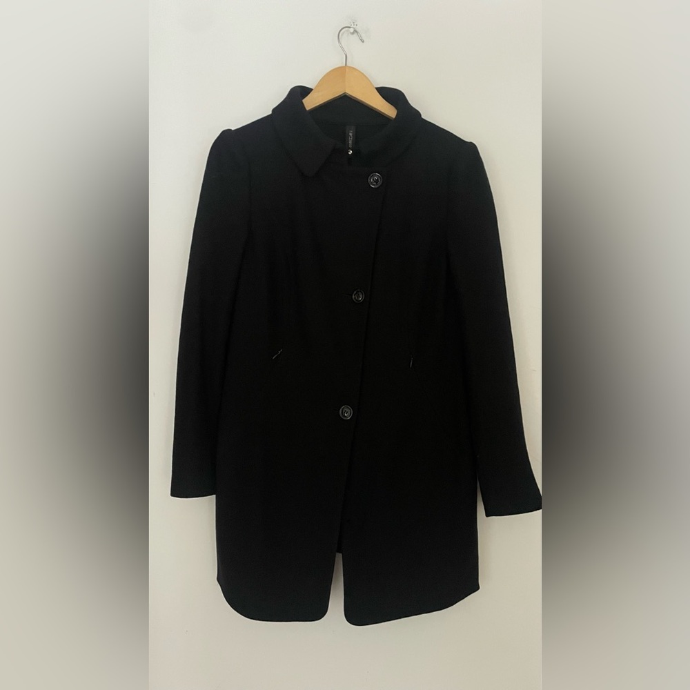 Marc Cain Wool Cashmere Coat Black Tailored Minimalist  Medium - Picture 4 of 10
